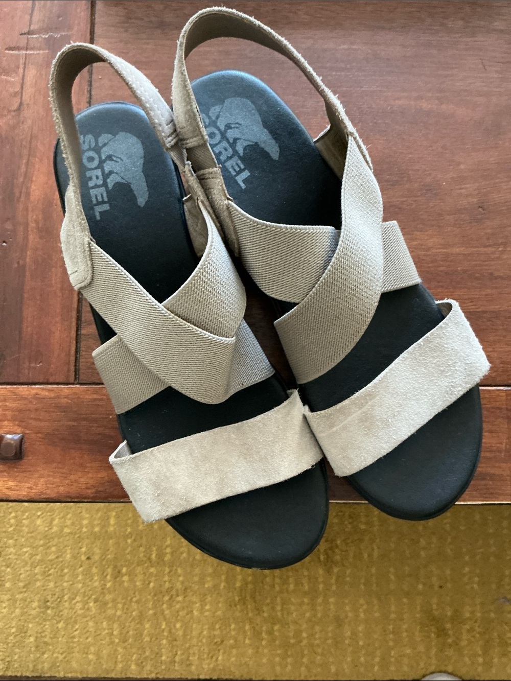Sorel Taupe Platform Sandals with Cork-Style Midsole